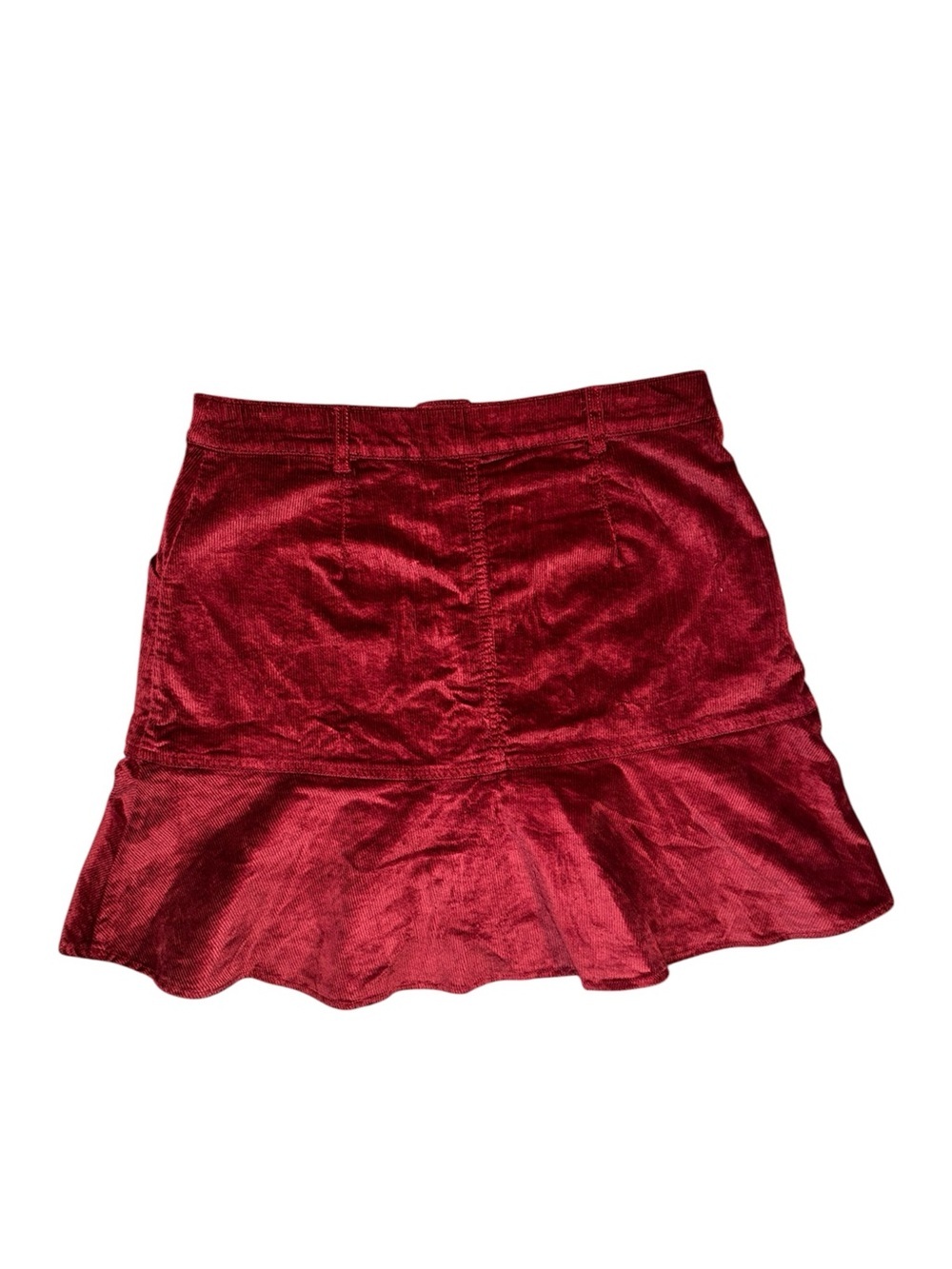 Draper James size 12 Corduroy Button-Front burgundy Ruffled Mini Skirt - Picture 2 of 7